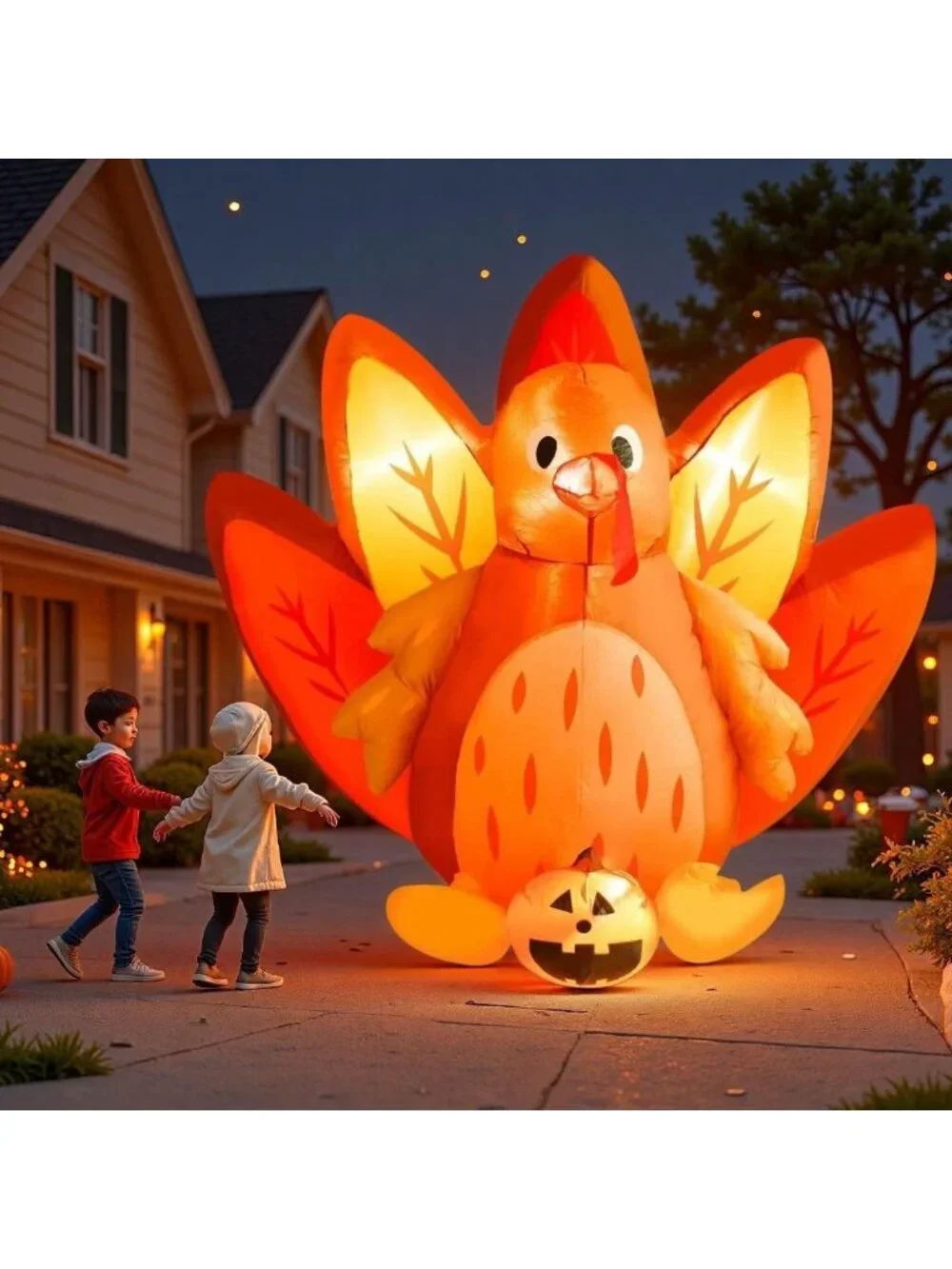 5FT Inflatable Turkey & Pumpkin for Halloween & Thanksgiving, LED Lights, Yard